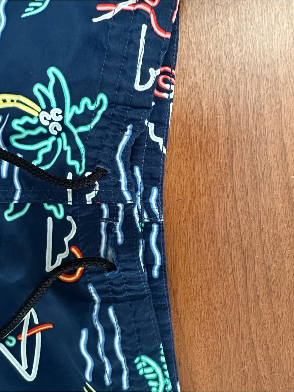 chubbies Navy Swim Trunks with Neon Palm & Flamingo Print